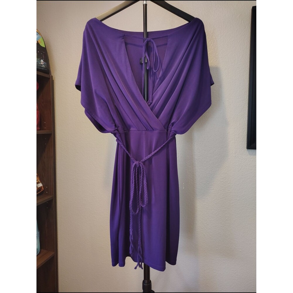 Purple Surplice Wrap Dress with Rope Tie